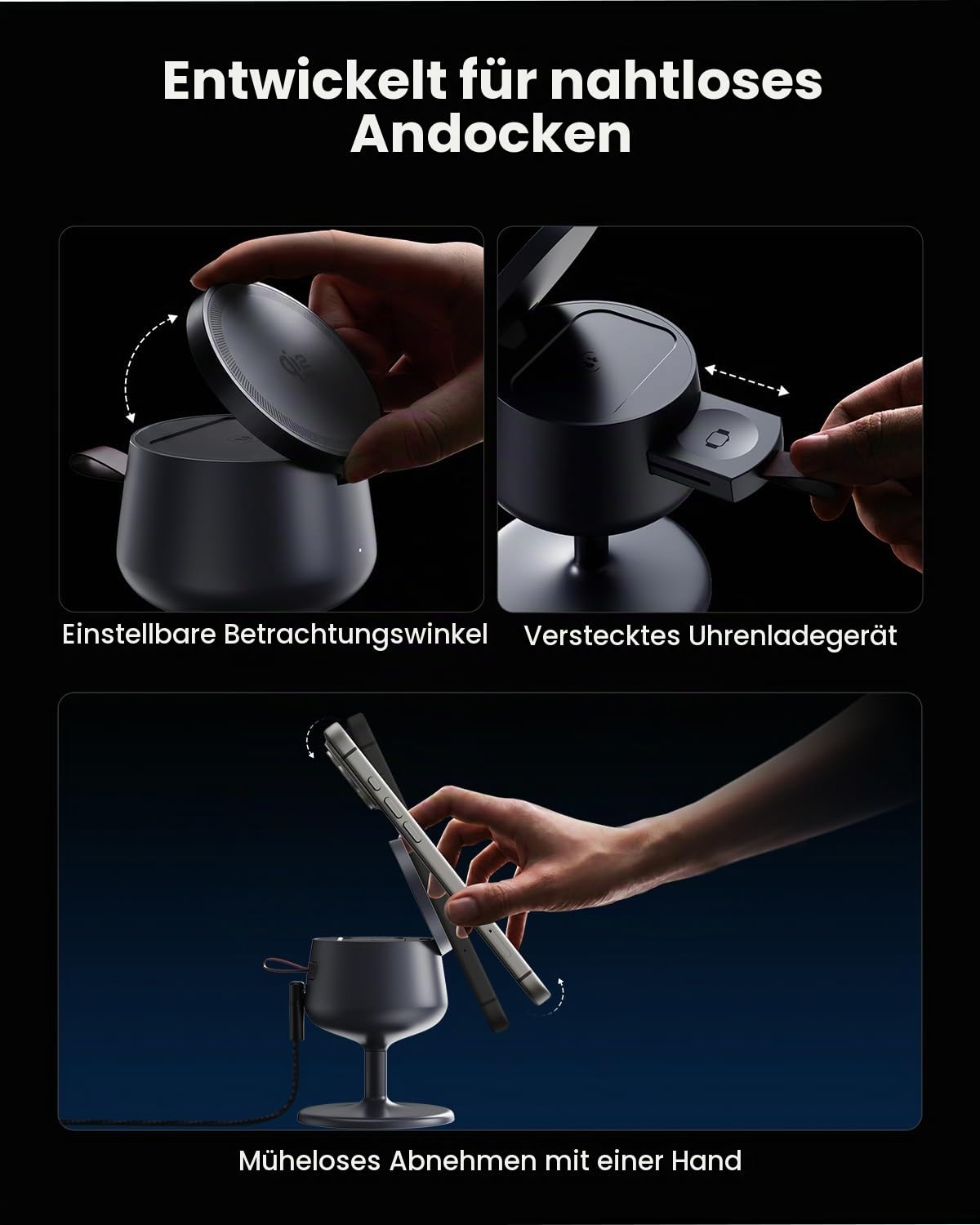GEEKERA Qi2.2 25W 3-in-1 Ladestation für Apple: MagSafe-kompatibles Schnellladegerät für iPhone 17/16-12, 5W Fast Charger für Apple Watch & AirPods, 45W GaN Adapter, ideal für Zuhause und Büro