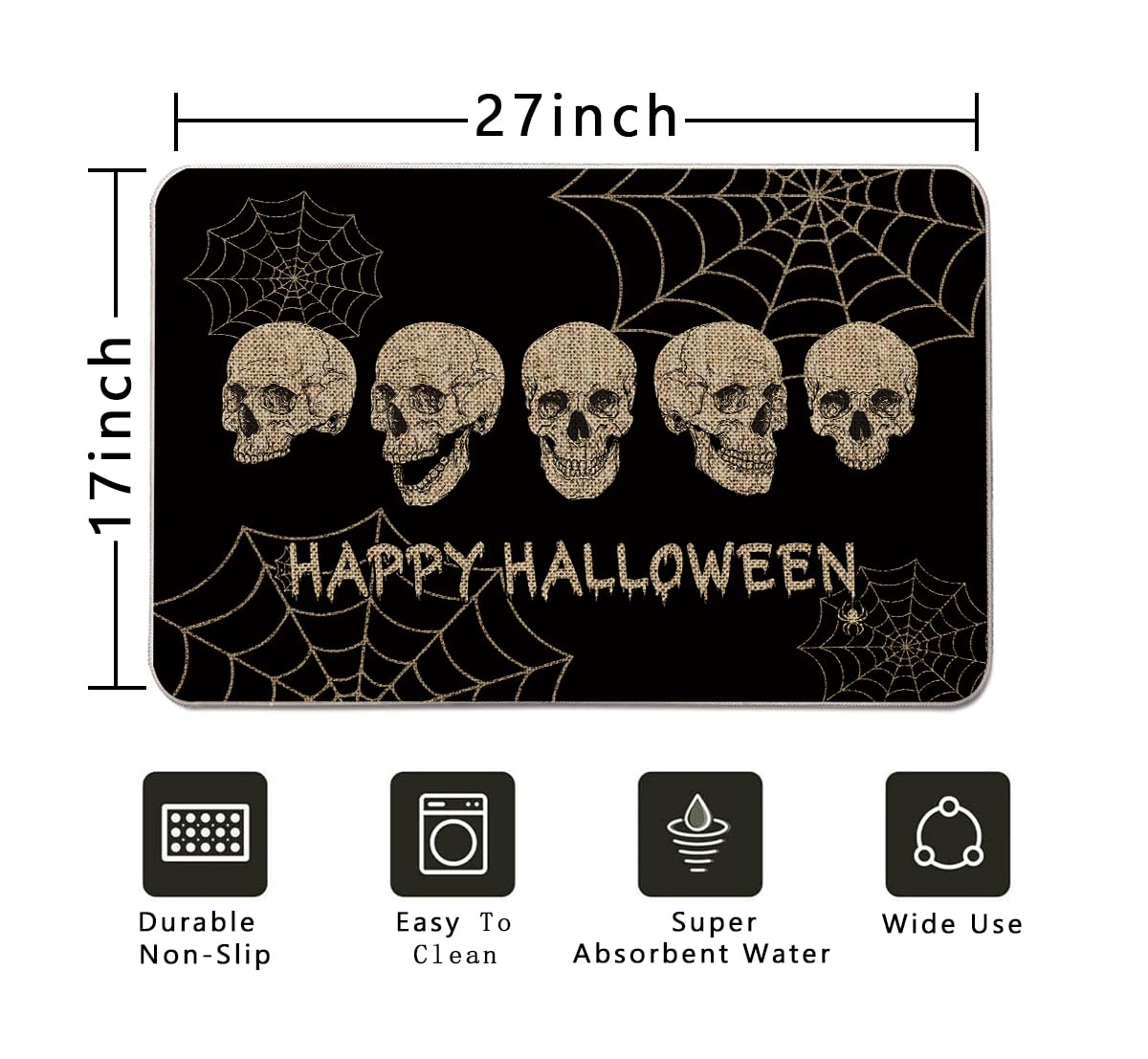 Halloween-Küchenteppich-Set – Zombie/Skelett-Design, 50x120 Cm & 50x70 Cm, Rutschfest, Gepolstert