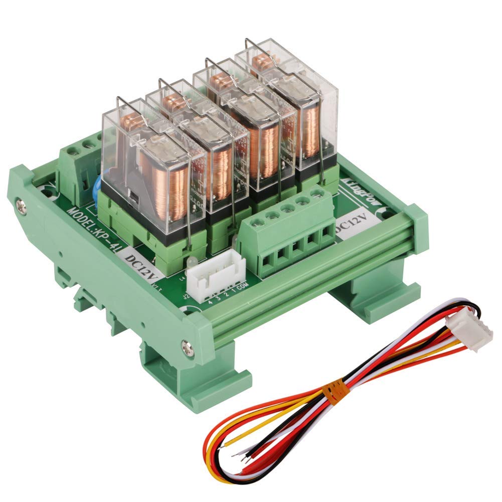 Hilitand Módulo de Interfaz de Relé de Potencia de 4 Canales, Montaje en Riel DIN, 16A DC 12V, Indicador LED, Compatible con PNP / NPN