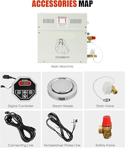 Miniatura 7 de CGOLDENWALL Generador de vapor autodrenante de lujo de 9KW para ducha, sauna, baño, baño de vapor para el hogar, generador de spa con control