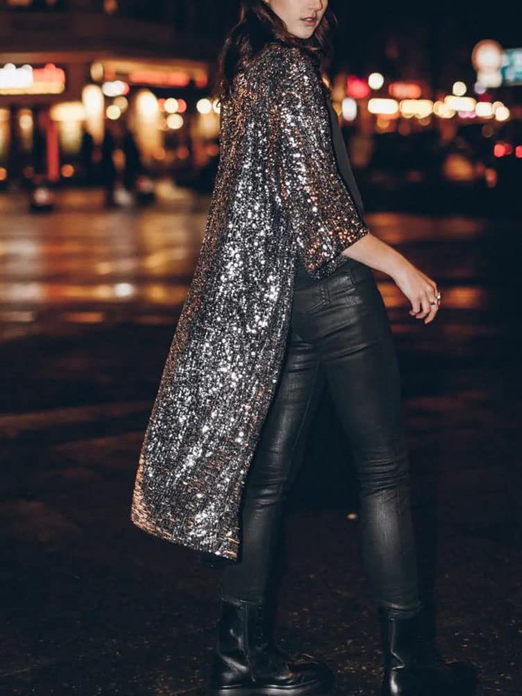 Onsoyours Donna Cardigan in Paillettes Lungo Primavera Estivo Elegante Cardigan Leggero Aperto Anteriore Cardigan a Manica 3/4 Casual Giacca Open Front