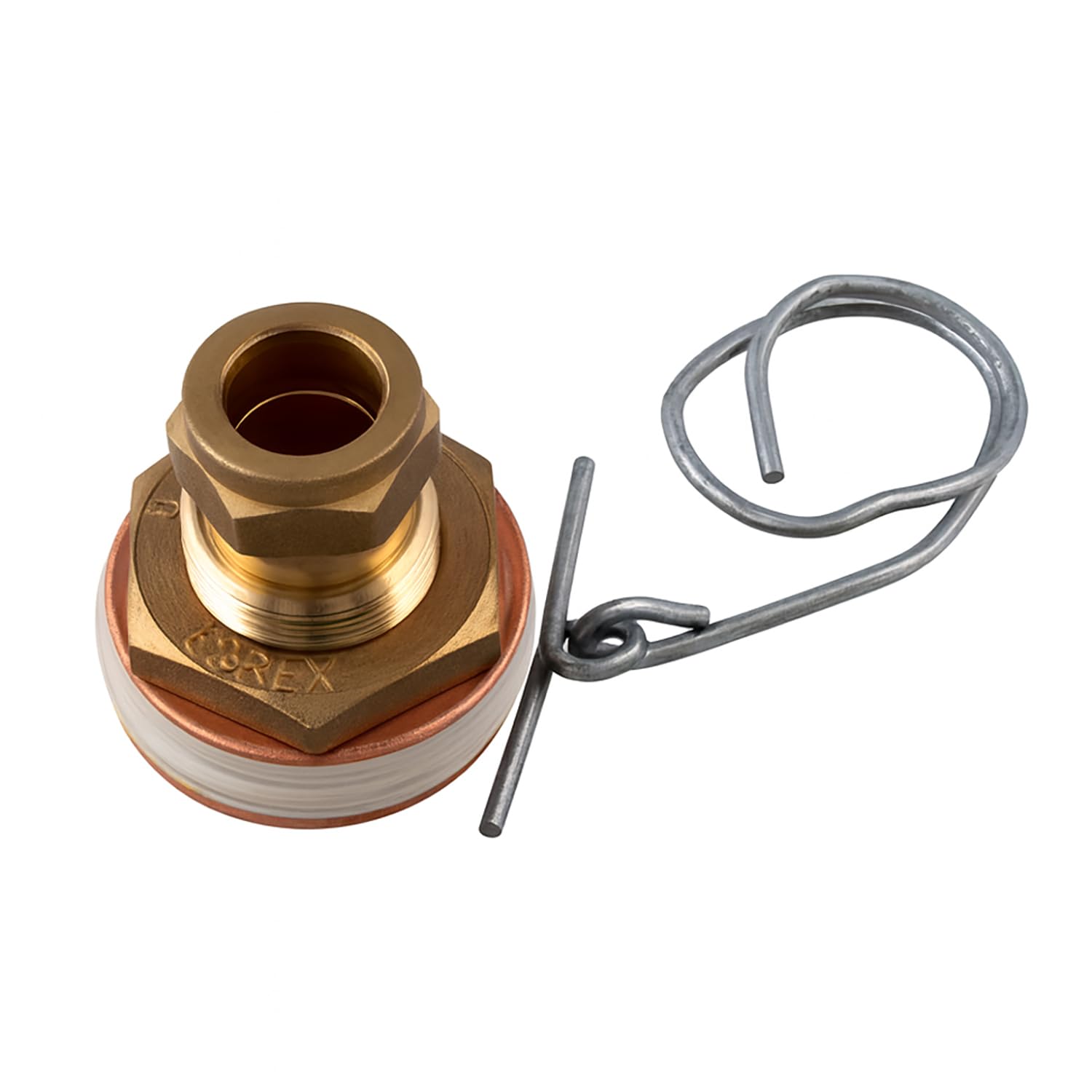 22mm Essex Flange No Stop – Side Entry Hot Water Cylinder Connection, Brass with Washer and Locking Clip