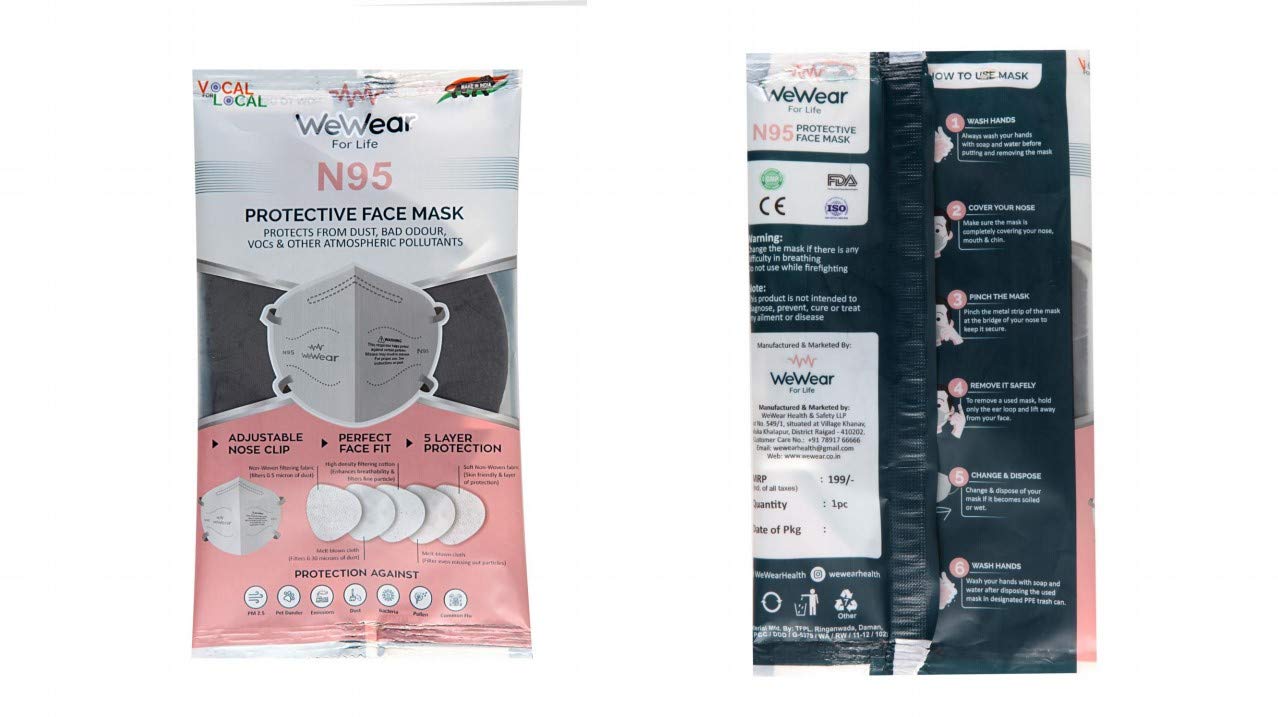 WeWear For Life - Unisex Nonwoven Fabric N95 Protective No Valve Face Mask - (Black, Pack of 5 ) (B08RX6ZMXC) Amazon Price History, Amazon Price Tracker