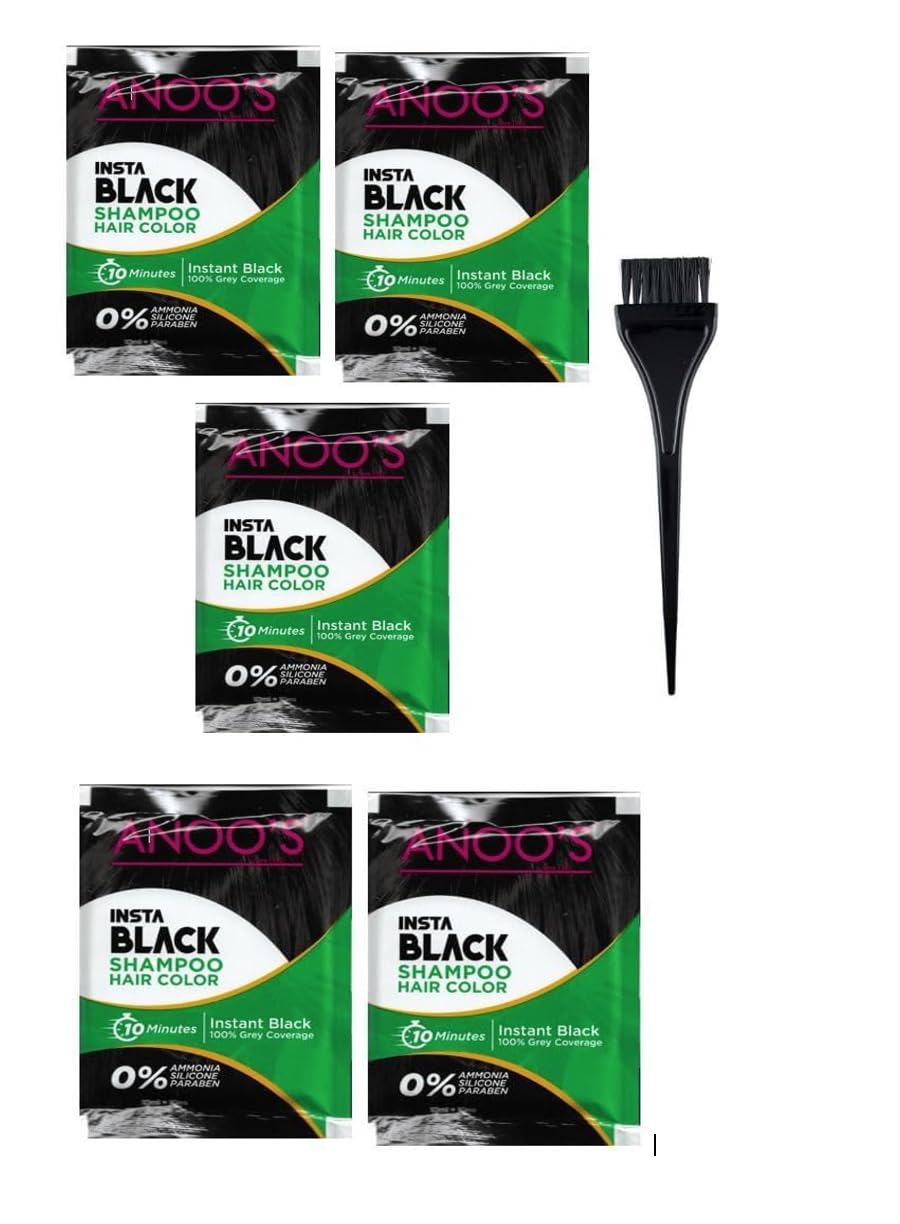 Insta Shampoo Black Hair Colour by Anoos Henna Dye 3 pack with brush, 10 Minutes instant Black 100% Grey Coverage 20ml-image-36