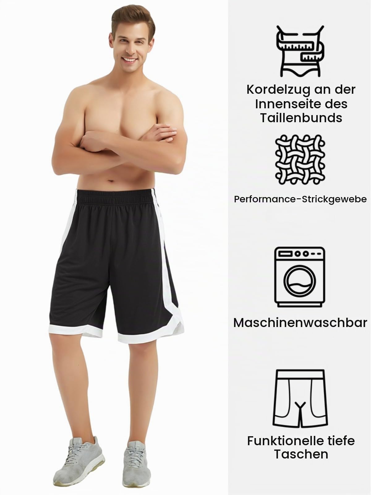Herren Sport Shorts, Basketball Trainingsshorts Kurze Sporthose mit Taschen