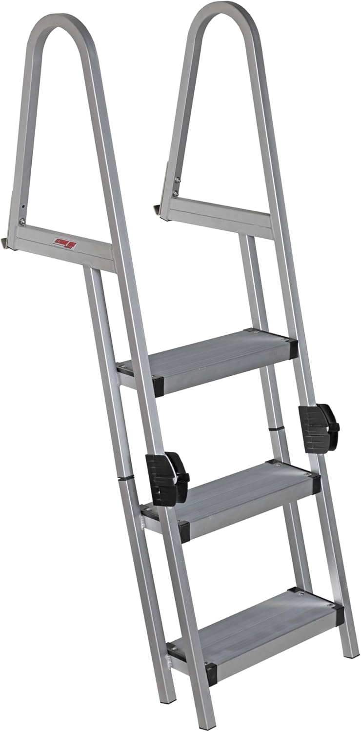 Extreme Max 3005.5284 Heavy-Duty Aluminum Pontoon & Dock Ladder with 15.75" Wide Fold-Up Steps - 3-Step, 300 lbs. Weight Capacity