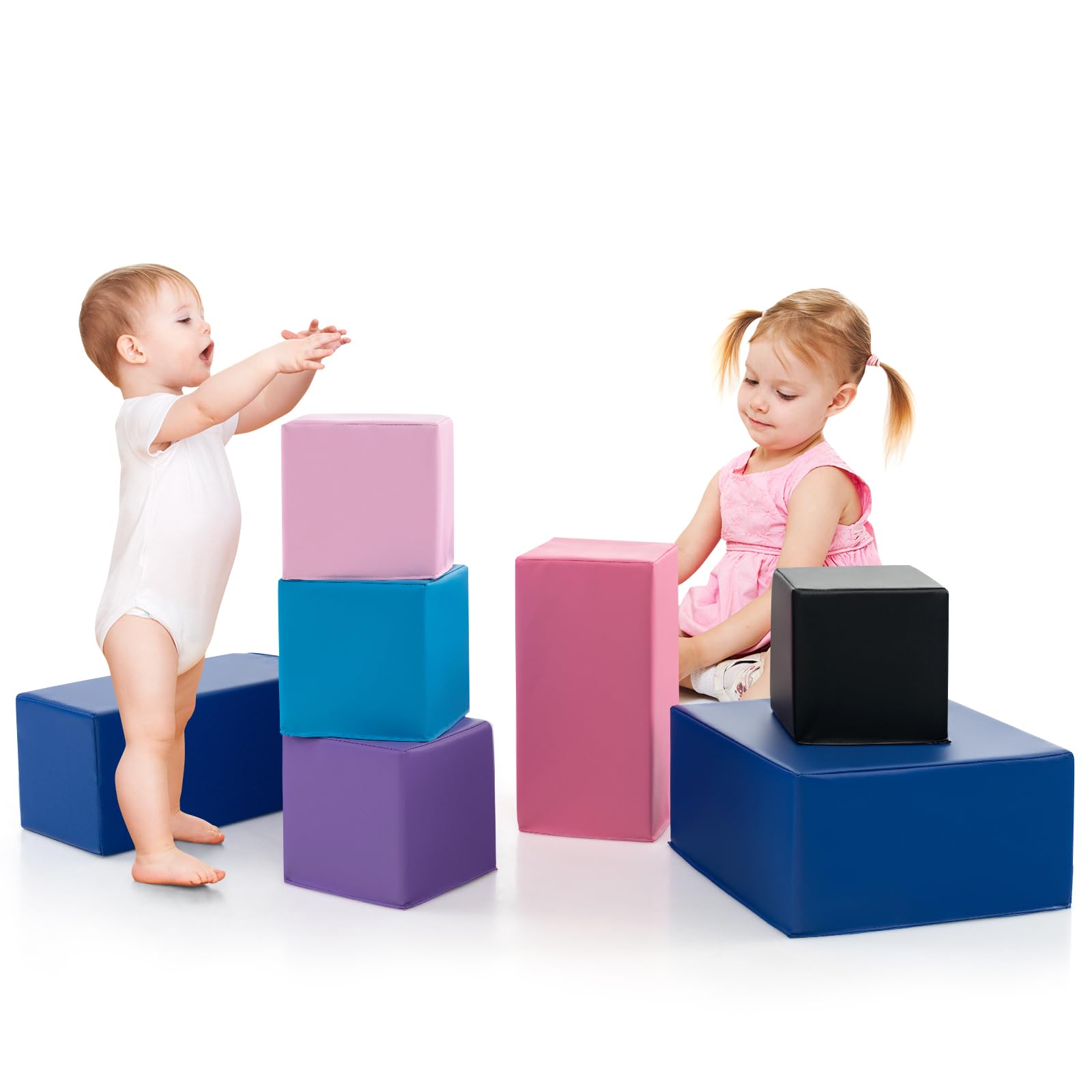 COSTWAY 7 TLG. Schaumstoff Bausteine, Softbausteine quadratisch & rechreckig, Bunte Riesenbausteine weich zum Klettern, Schaumstoffwürfel für Baby & Kinder ab 1 Jahr
