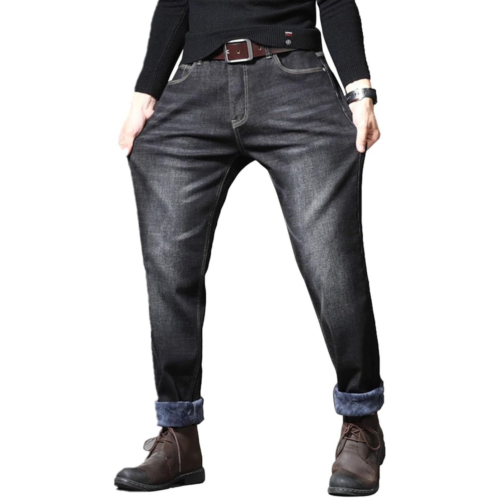 Jeans termici da uomo, taglie forti, pantaloni termici, pantaloni da neve, pantaloni invernali foderati, pantaloni lunghi per il tempo libero da uomo, pantaloni da lavoro