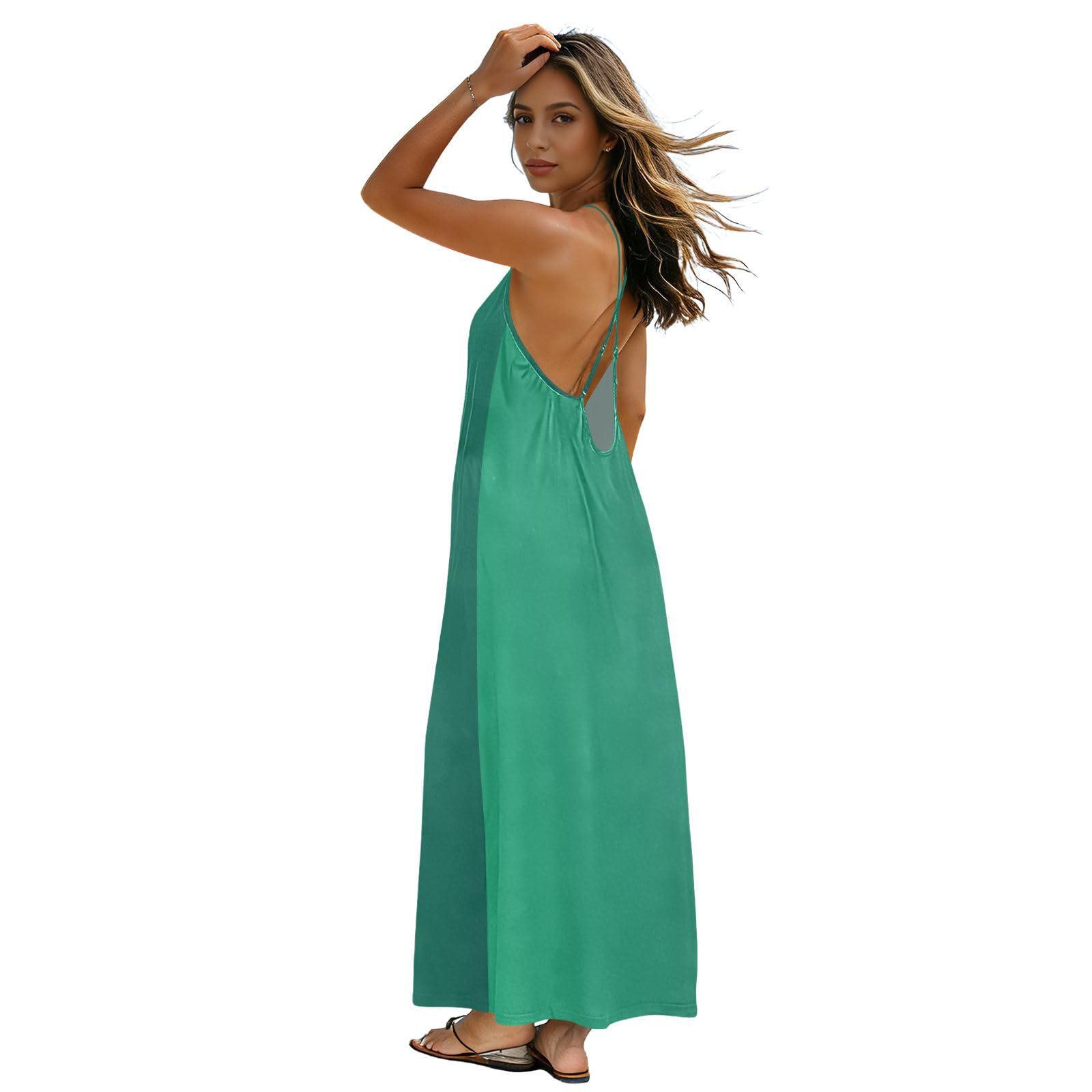 Robe d'été dos nu en dégradé vert à bretelles spaghetti - 7