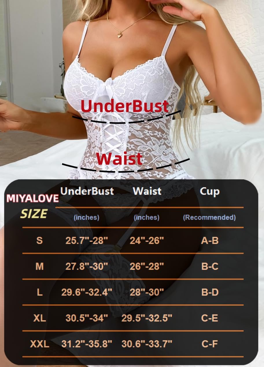 Women's Sexy Lingerie Set with Garter Belt Lace Bodysuit Teddy Baby Dolls Panty with Stockings - Image 5