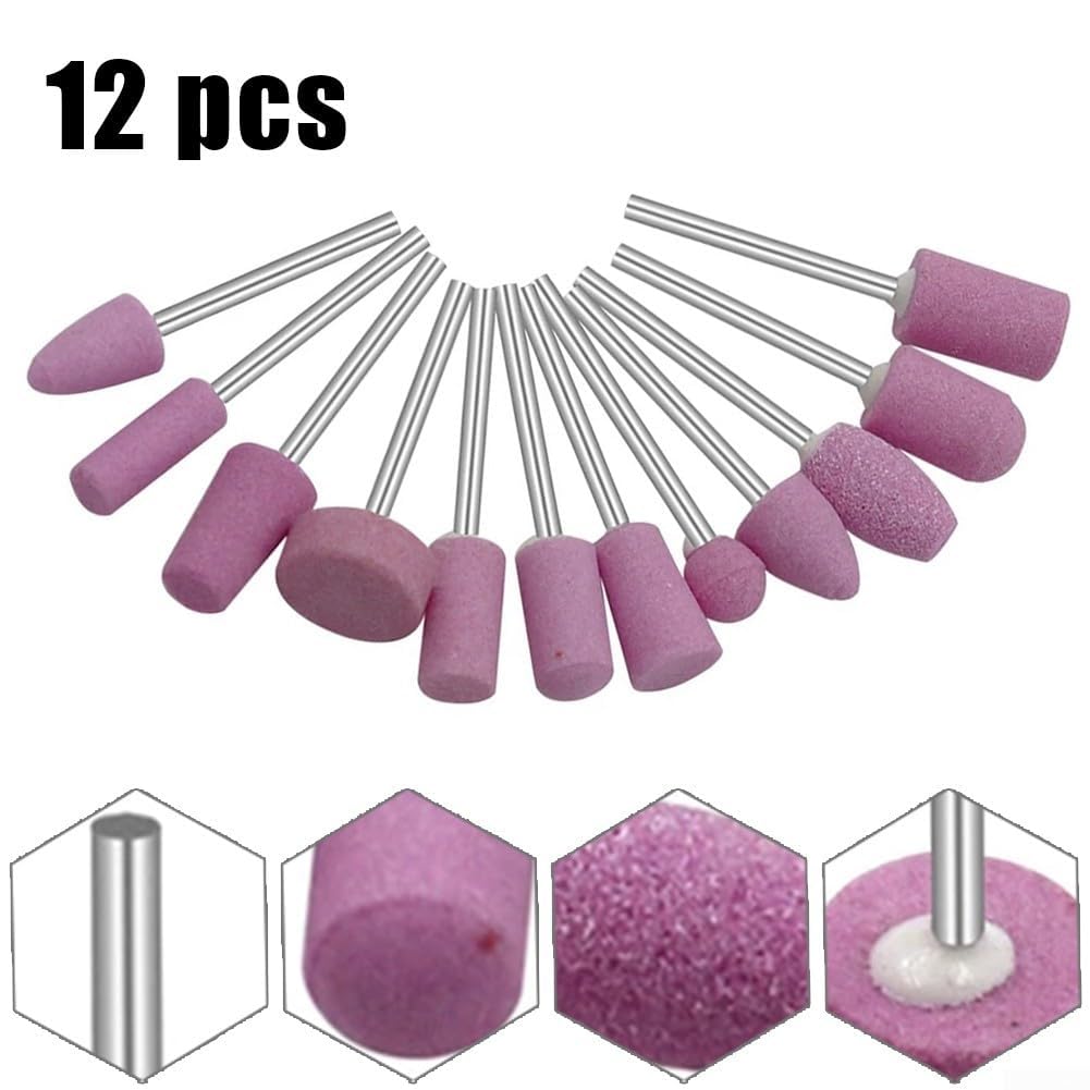 Set di 12 pietre abrasive montate per utensili rotanti tra cui teste di mola per metallo, legno, giada, uso fai da te