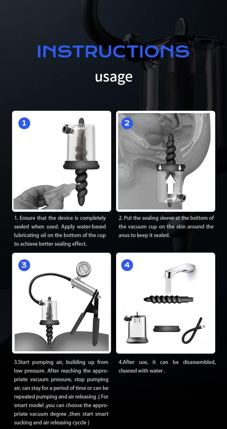 Anal Expansion Negative Pressure Device with 3 Threaded Anal Plugs G-Point Stimulation Anal Training Vacuum Pump Toy(A)