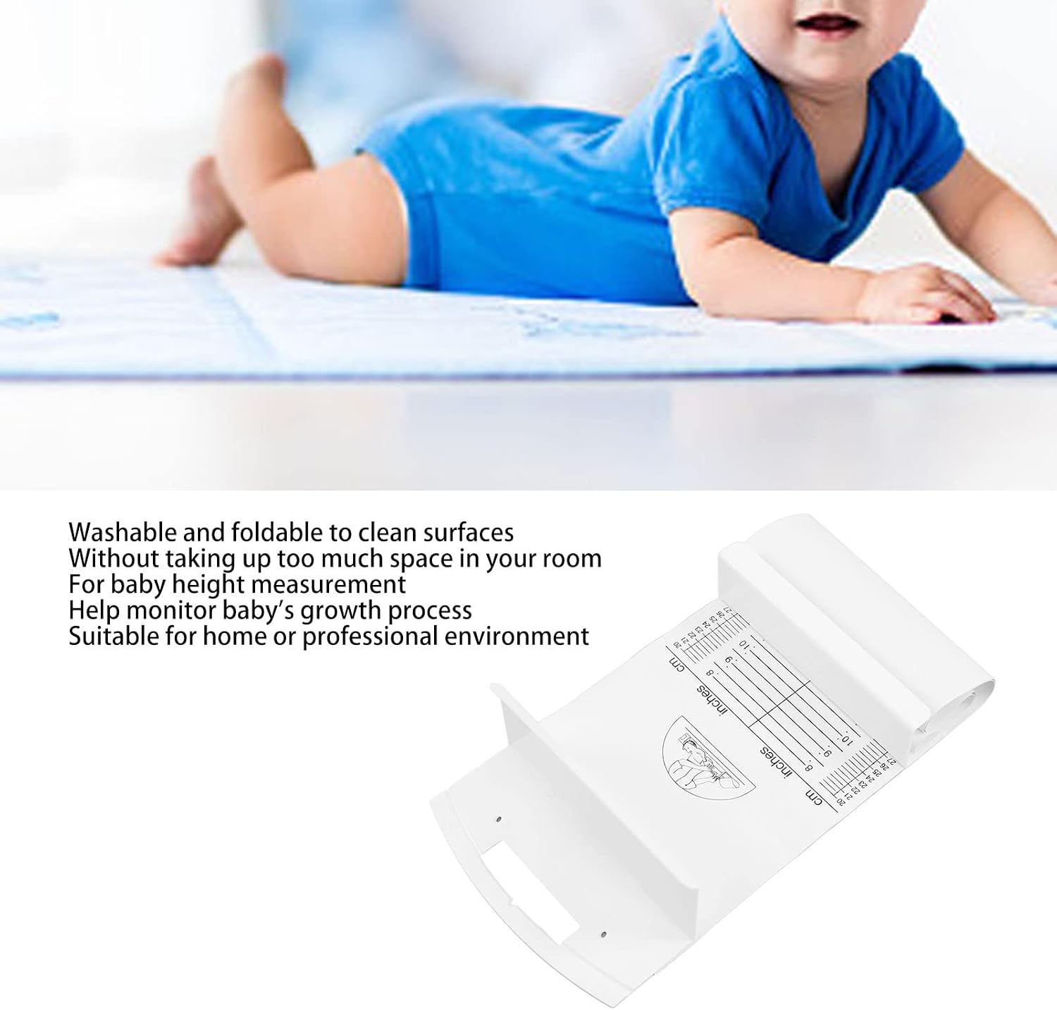 Asixxsix Infant Measuring Mat Growth Chart, Washable Collapsible Baby Infantometer Height Ruler Measuring Mat Soft Growth Height Chart Tape for Newborn Infant Baby Toddlers Kids