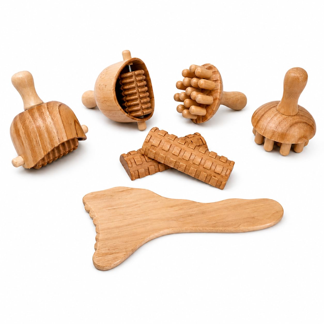 Kit Maderoterapia Anticelulítica | Maderoterapia | Kit compuesto de 7 Elementos Fabricados en Madera de Pino y Loto Natural | Ideal para Masajes | Diseños Exclusivos Maderoterapia Estética España