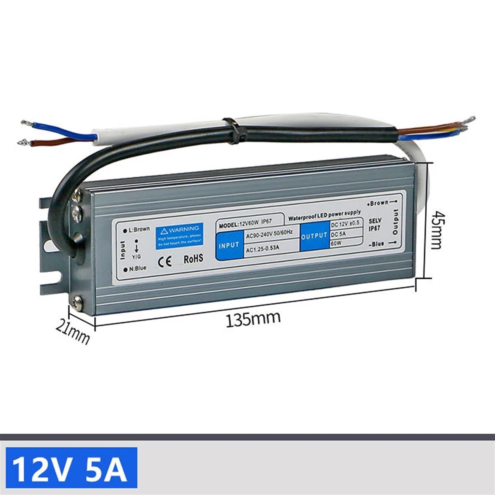 DC12V 60W 80W 100W 150W 200w Impermeabile IP67 Driver elettronico alimentatore esterno trasformatore for strisce led(12V 100W)