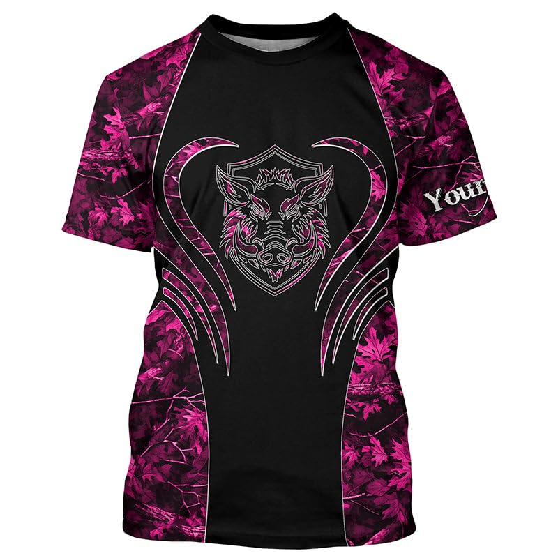 Wild Boar Hunting Tattoo Pink Girl camo Custom Name 3D All Over Printed Shirts, Leggings