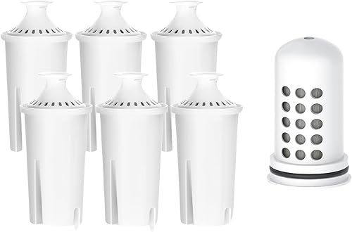 AQUA CREST Repuesto para filtro de agua Brita®, jarras y dispensadores, filtro de agua certificado NSF, 6 unidades, repuesto para filtro de agua