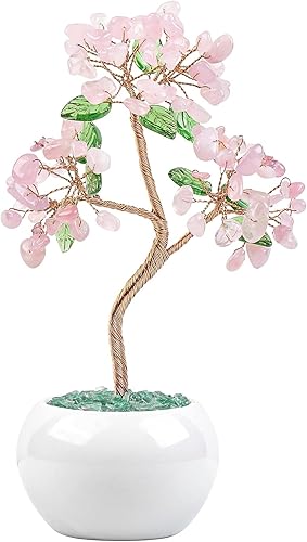 Amogeeli Árbol de dinero de cristal curativo con maceta de cerámica, árbol de la suerte bonsái de piedra para decoración del hogar Fengshui