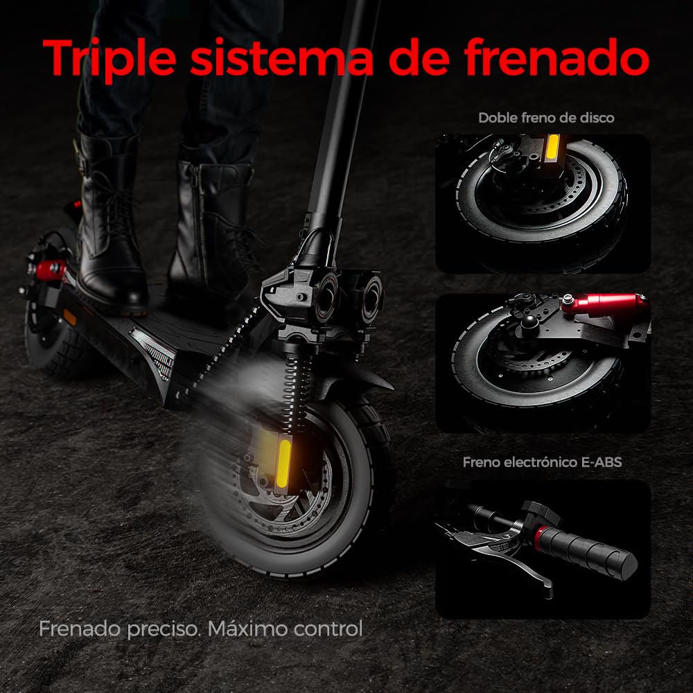 iScooter Patinete eléctrico para Cualquier Terreno, 800 W, batería de 48 V, 15,6 Ah, Alcance de hasta 50 km, neumáticos sin cámara Todoterreno, Doble suspensión, Intermitente, aplicación Bluetooth