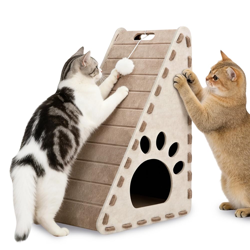 Katzen Kratz, 3-in-1 Kratzbrett, Filz Kratzbrett, Verschleißfest und Leicht zu Reinigen(Braun)