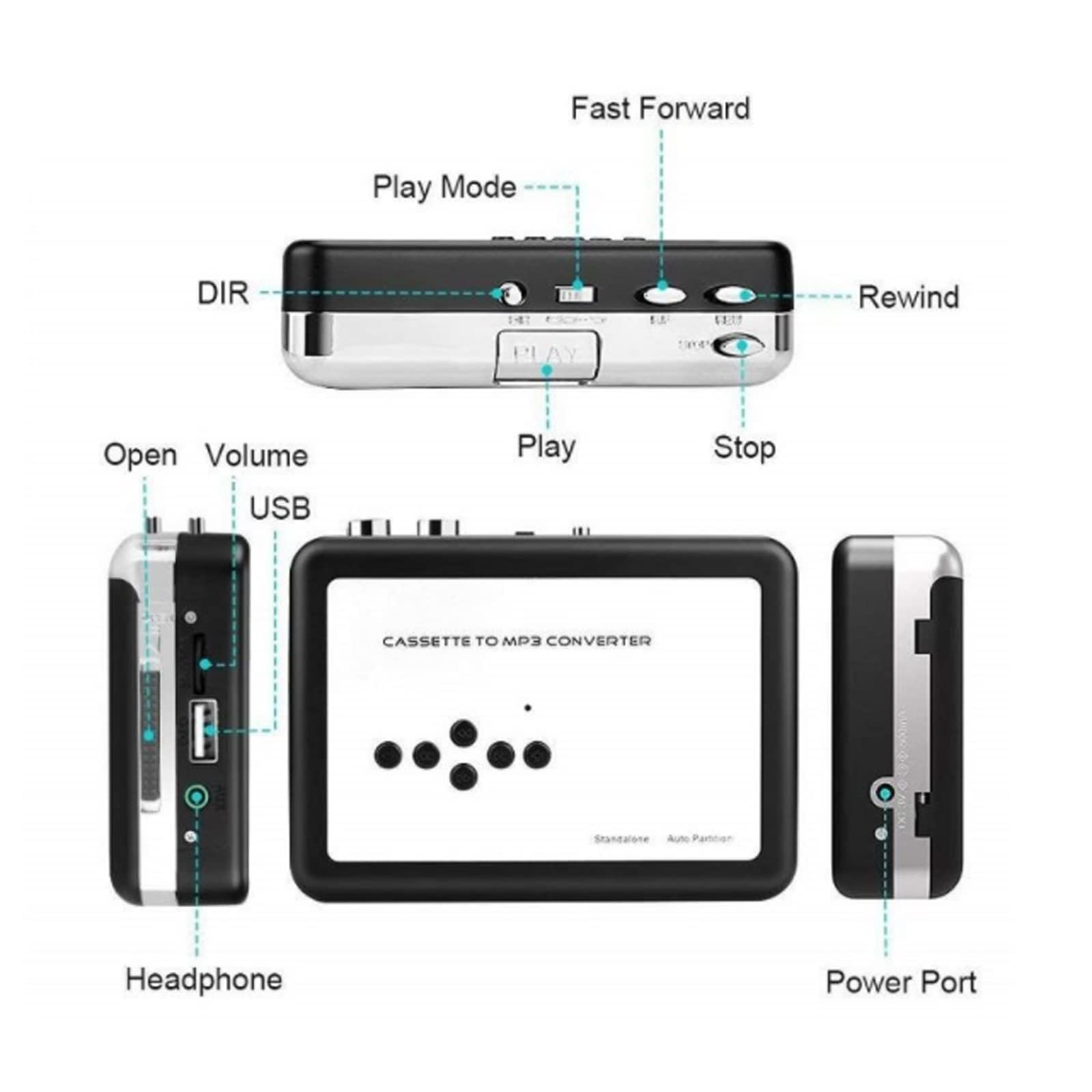 COYEUX Reproductor de Cintas de Casete, convertidor de Casete USB a MP3, con función de Auriculares y reproducción, Guarde Directamente en una Unidad Flash USB, sin Necesidad de computadora
