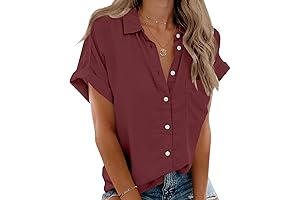 Women's V-Neck Short Sleeve Button-Down Shirt: Classic Style for Modern Women