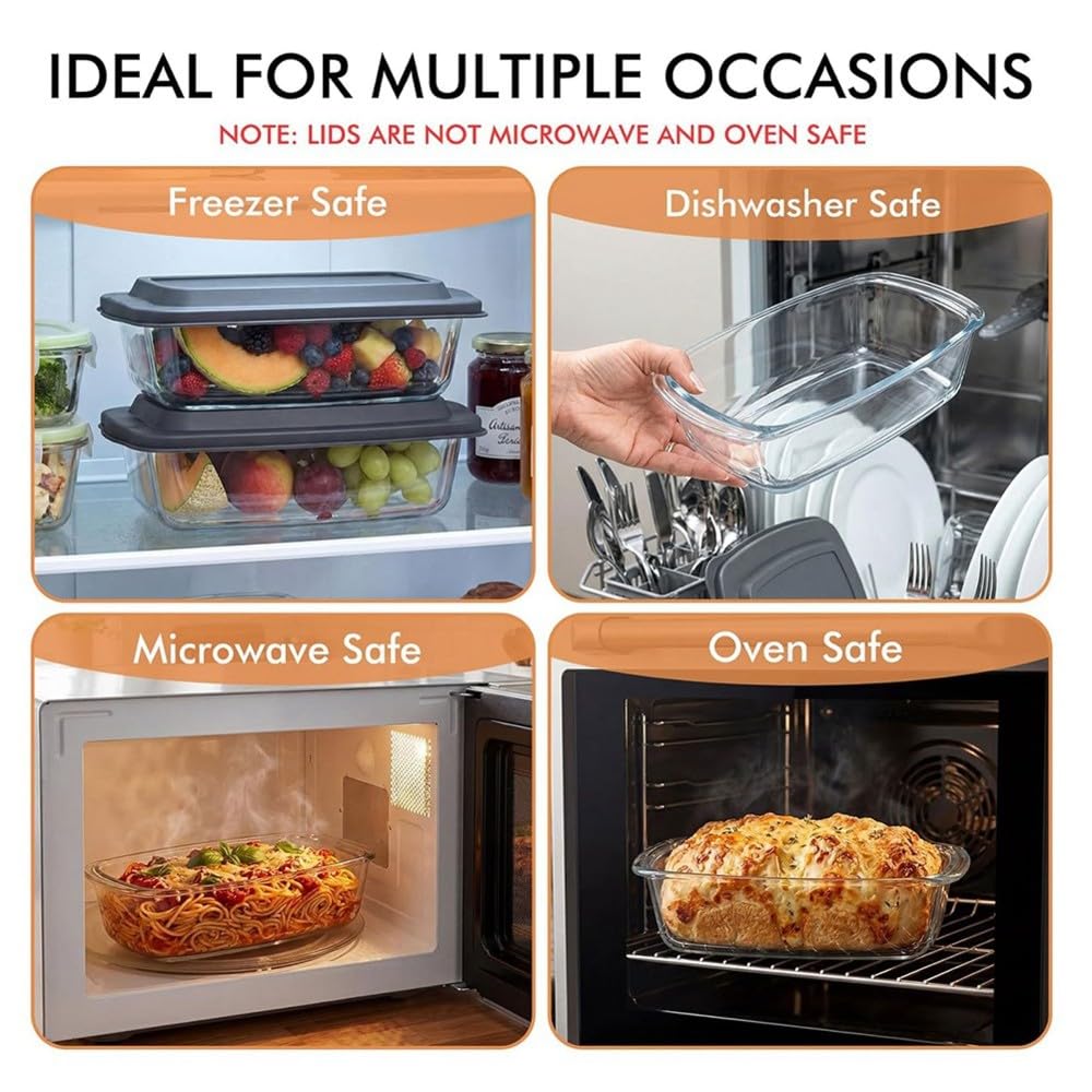 Paquete de 2 Moldes Grandes de Vidrio para Pan de 7,6 Tazas/1800 Ml/1,9 Cuartos de Galón, Aptos para Microondas y Horno - Moldes para Pan para Almacenar Alimentos