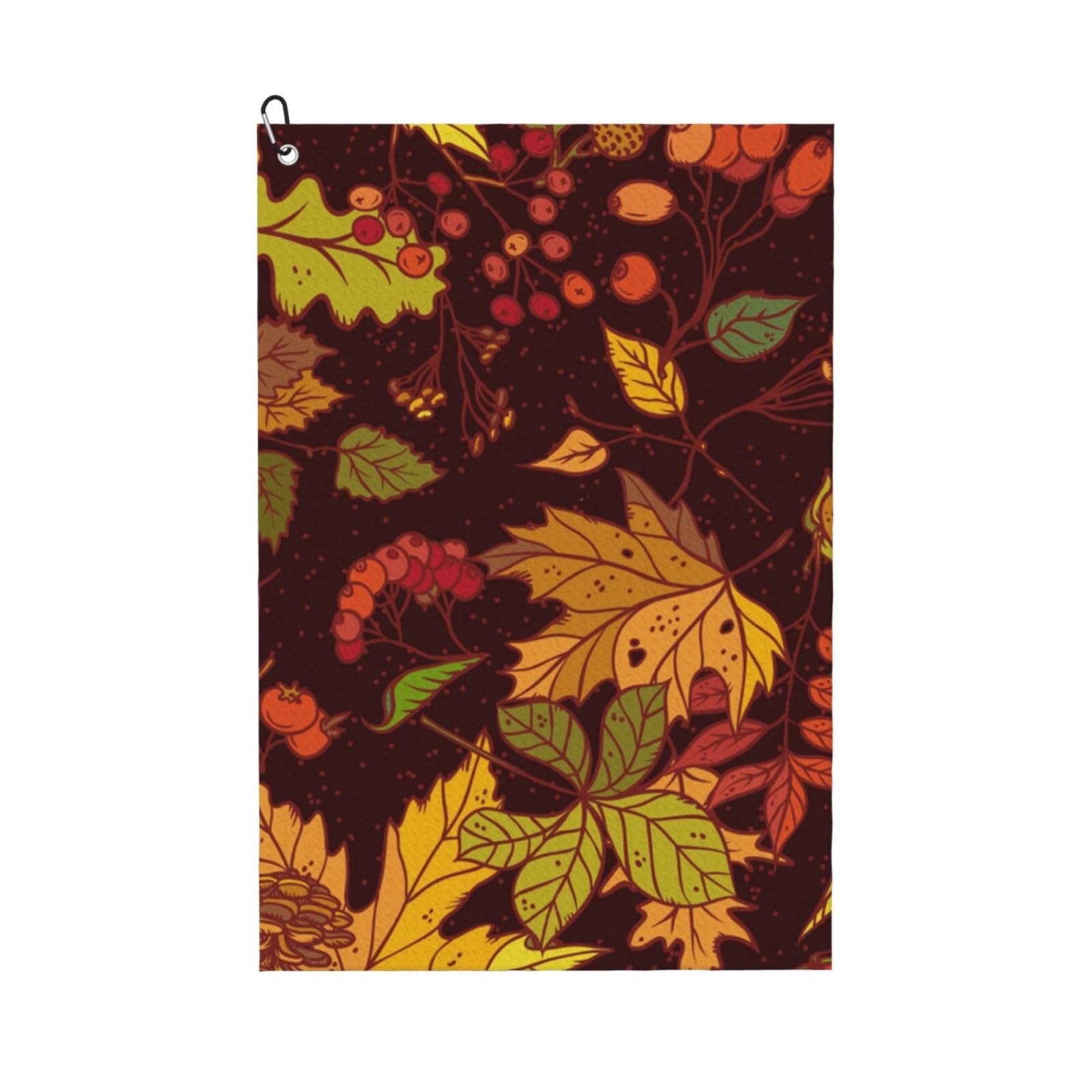 Hnnkloy Fall Autumn Leaves Acorn Berries Printed, 16x24 in Portable Waffle Golf Towels with Carabiner Clip for Golf Bag