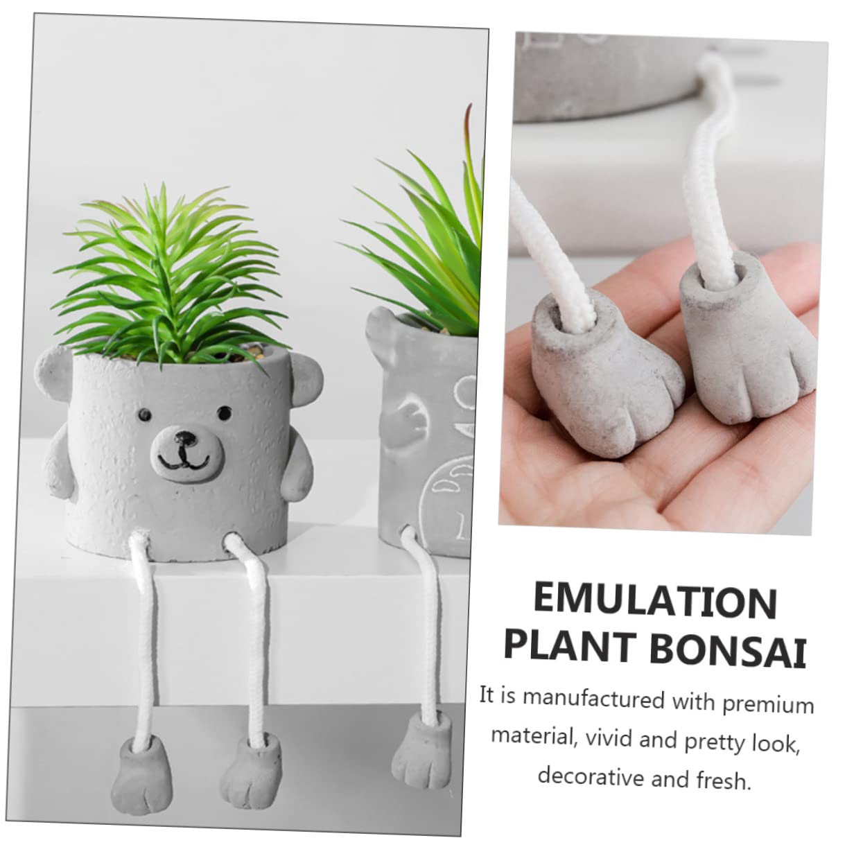 MAGICLULU Decorazione Bonsai in Vaso Gambe Sospese, Pianta Verde Artificiale in Cemento e Plastica, Aspetto Vivido per Camera da Letto e Casa
