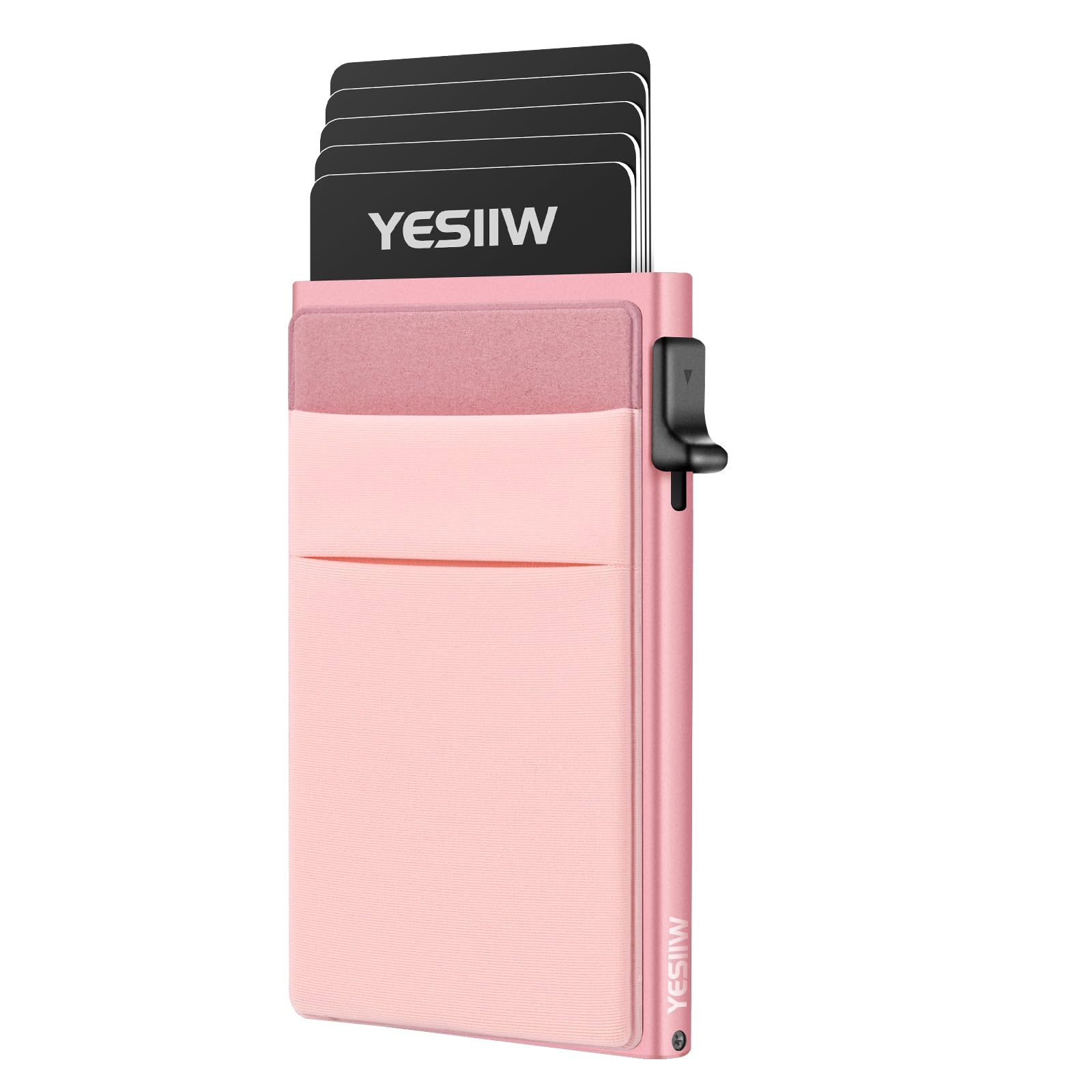 YESIIW Slim Wallet for Men - Pop up Card Holder RFID Blocking Minimalist Business Credit Card Wallet with Money Pocket Metal Card Case for Notes and Coins and Debit Cards, A12-Cherry Blossom Pink,