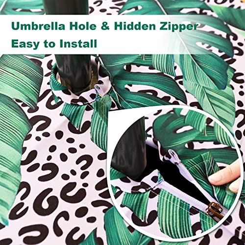 Squarepie Outdoor Indoor 60'' Round Tablecloth With Umbrella Hole And Zipper, Waterproof Patio Zippered Table Cloths For Spring Summer Party Picnic, Leopard Leaves #TOP5