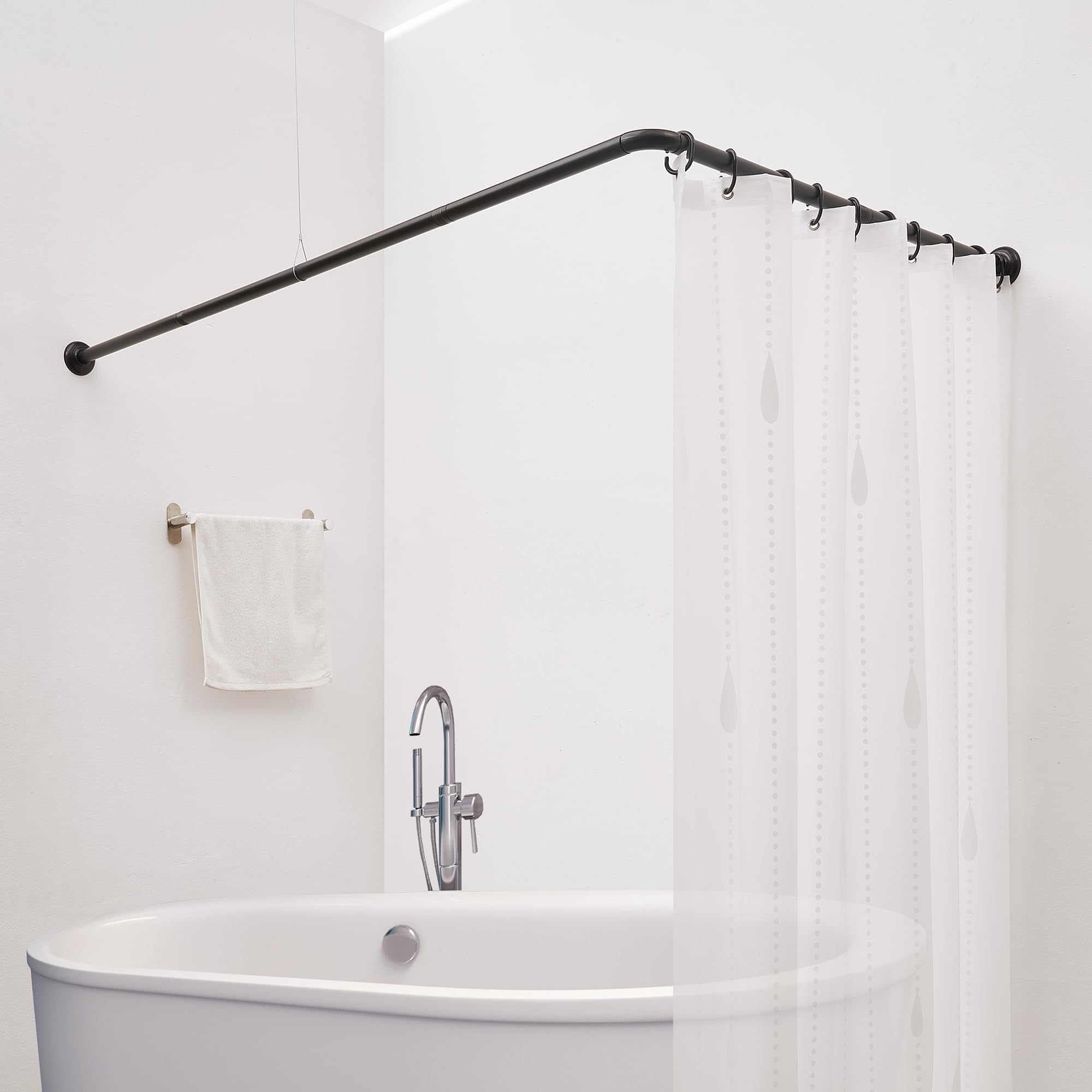 Tringle de douche d'angle en L noir mat 88x88 cm pour salle de bain