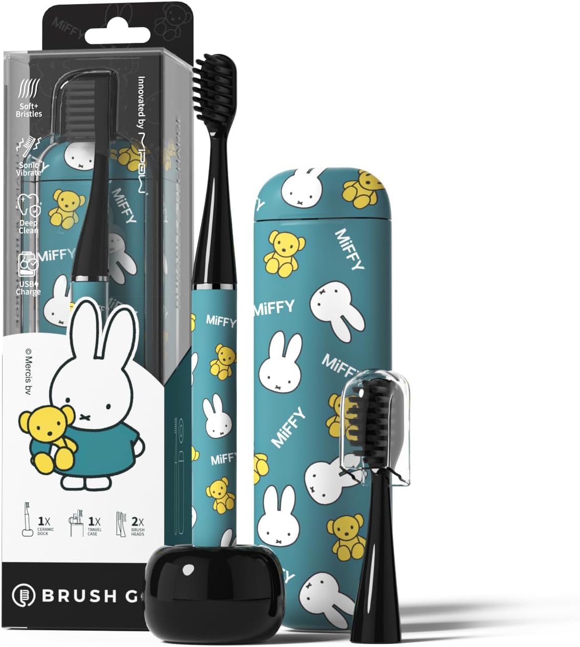 MIPOW Miffy BrushGo i4 Slim Electric Toothbrush Sonic Vibration Rechargeable Magnetic Travel Case & Ceramic Holder Dock 60Day Long Battery Soft Bristles 2Heads IPX7 Waterproof (Blue)-image-29