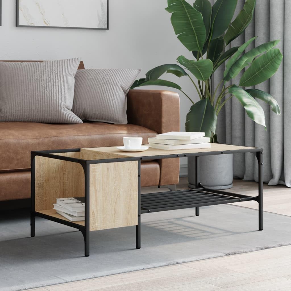 Mesa Centro Estante Madera ingeniería Roble Sonoma 100x51x40 cm Moderna,Mesa Auxiliar con Estante y Almacenamiento para Sala de Estar,Salón,Comedor