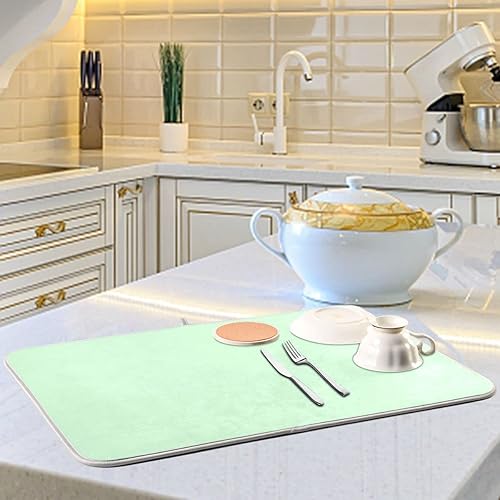 Miniatura 6 de Tapete de secado de platos verde menta para encimera de cocina, tapete de secado verde, ultra absorbente, reversible, de microfibra, protector de