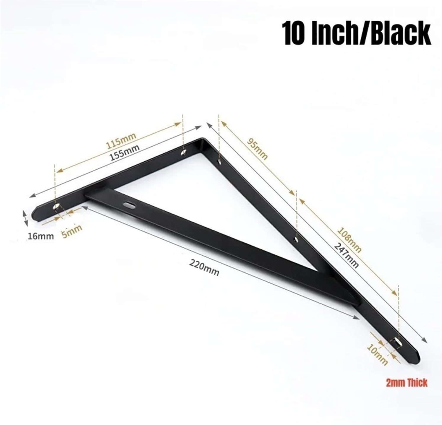 Bracket， Tripod Shelf Brackets,Steel Floating,Wall Mount L Shaped,Shelves Support Angle Bracket,in parts(10 Inch-Black,2PCS)