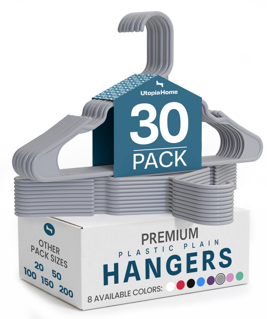 Utopia Home Plastic Hangers 30 Pack – Space Saving Clothes Hanger Grey