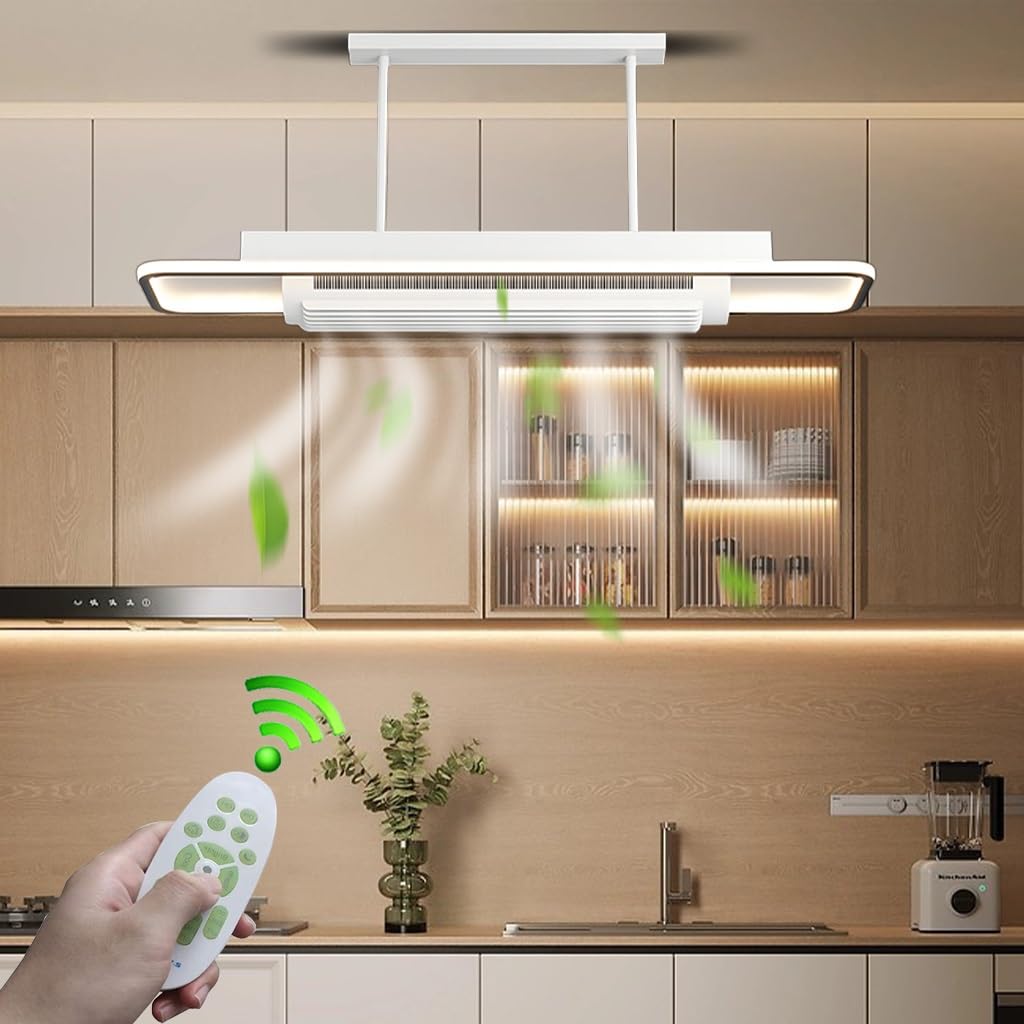Lysdjia White Ceiling Fans With Lights Flush Mount Ceiling Fan Light With Remote Led Fan Ceiling Lighting Stepless Dimmable Bladeless Ceiling (Rectangle)