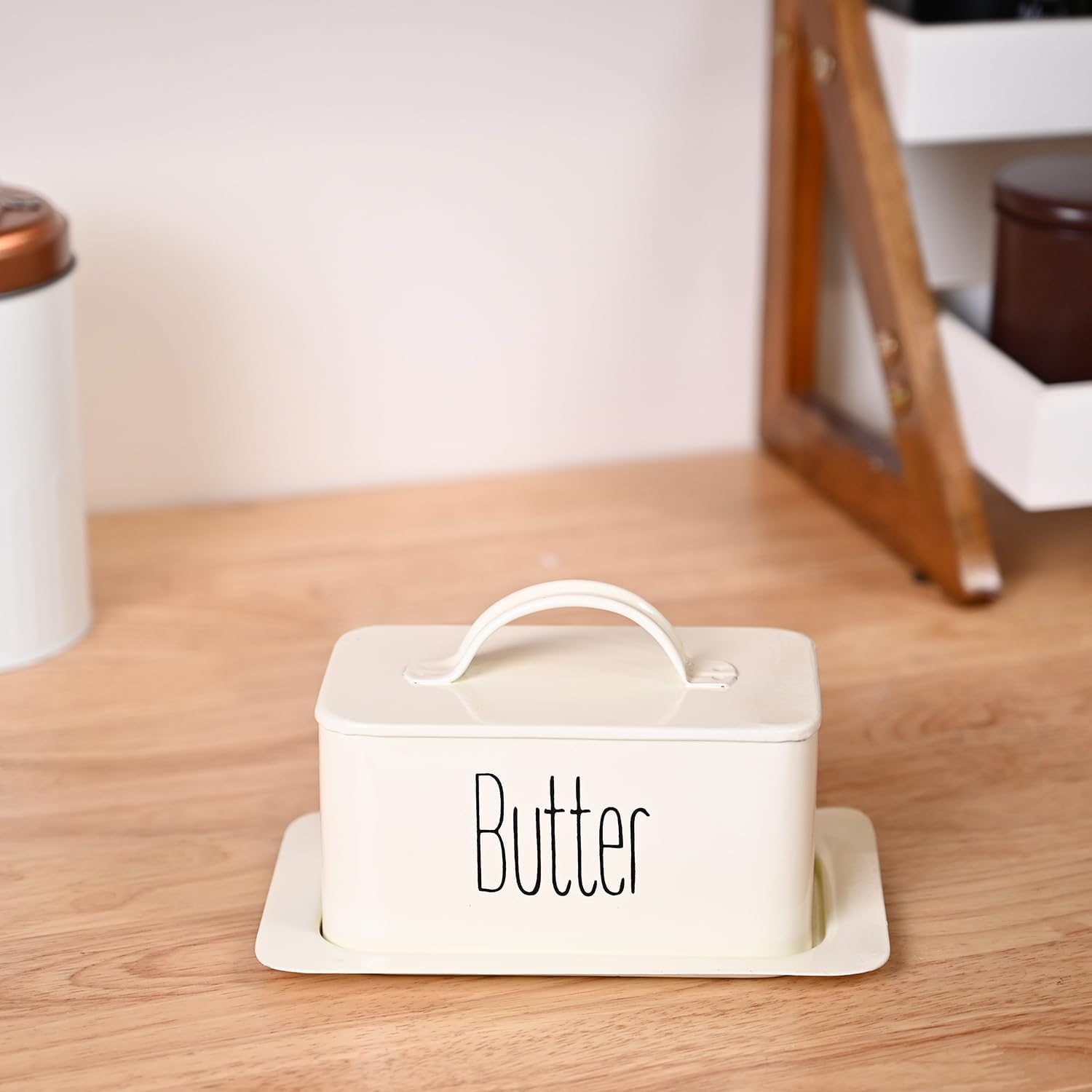 - MARKET 99 Metal Butter Dish with Lid | Off-White Glossy Butter Container | Rectangular Butter Box for Storage, Serving & Kitchen Organization | Butter Keeper for Fridge, Dining & Table Use