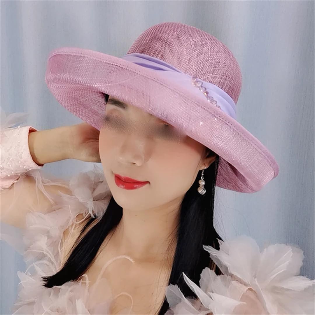Yeuyyben Cappelli femminili eleganti cappelli da spiaggia Lady Fashion Strass Lino Fedora Cappelli Banchetto Bucket Cap