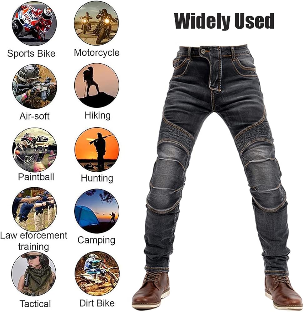LOMENG Motorcycle Riding Jeans Motocross Cycling Motorbike Racing Pants with CE Knee Hip Removable Armored for Men : Automotive