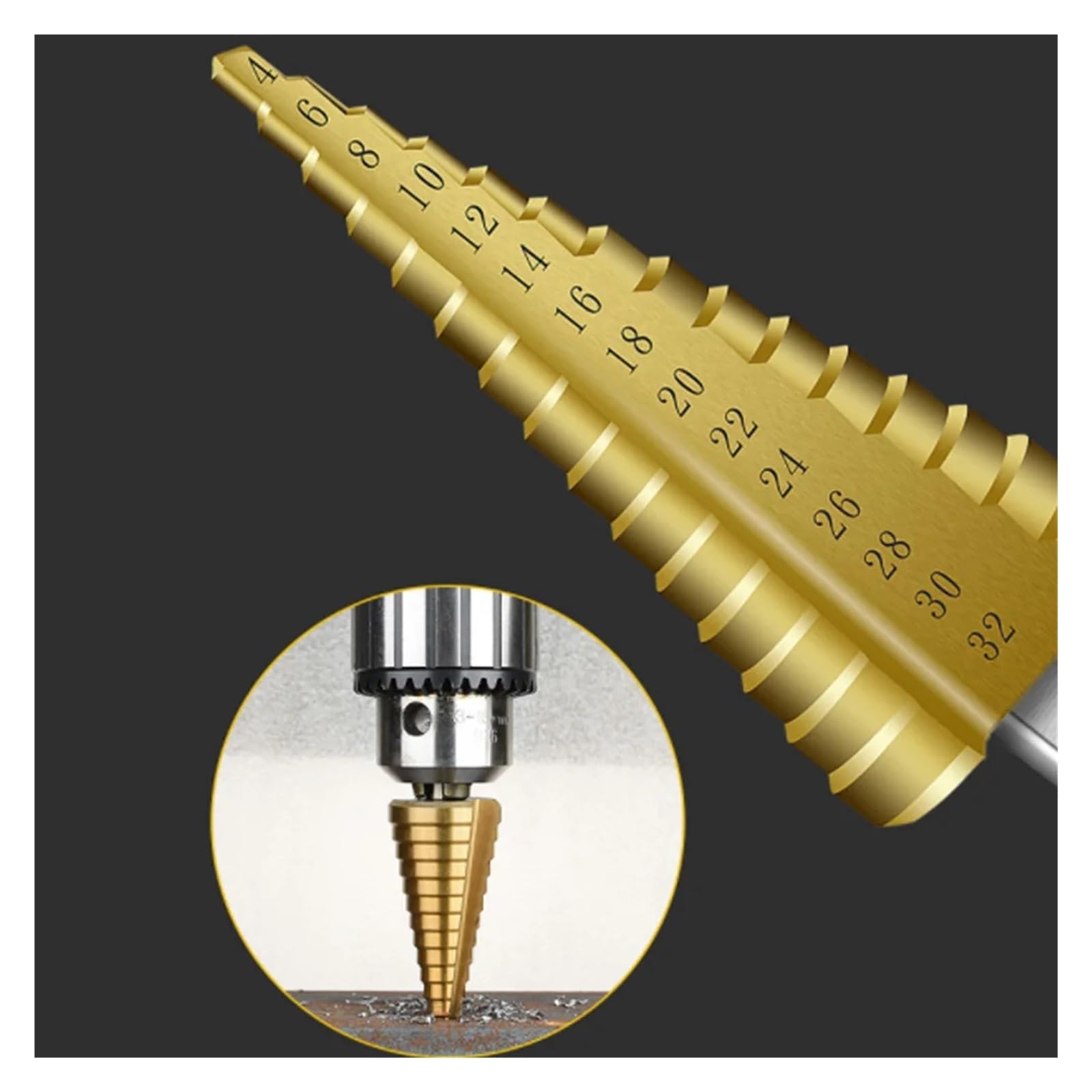 Herramienta eléctrica de broca escalonada cono HSS recubierta titanio | Cortador de agujeros multiusos for tareas de perforación en metal y madera.(3pcs Hexagon handle1)