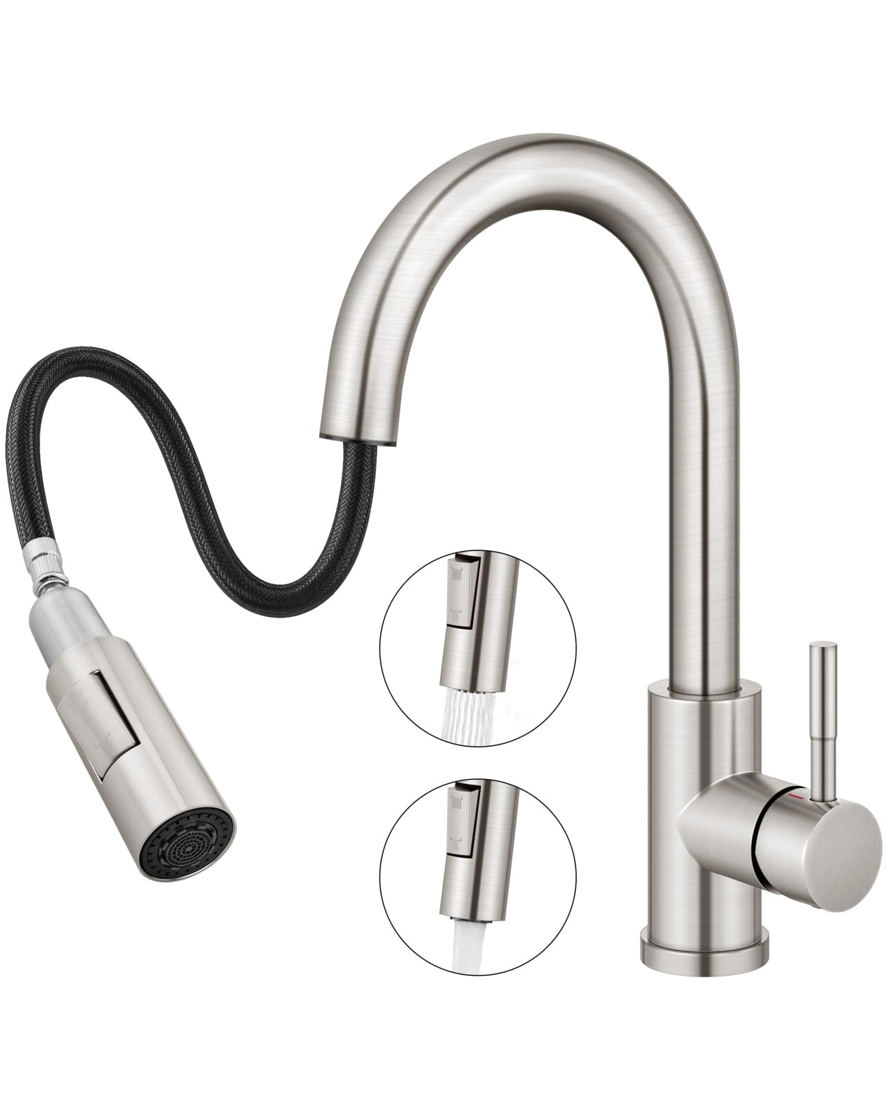 Bar Sink Faucet with Pull-Out Sprayer Single Handle Kitchen Laundry Utility Prep Faucet for Sink Brushed Nickel