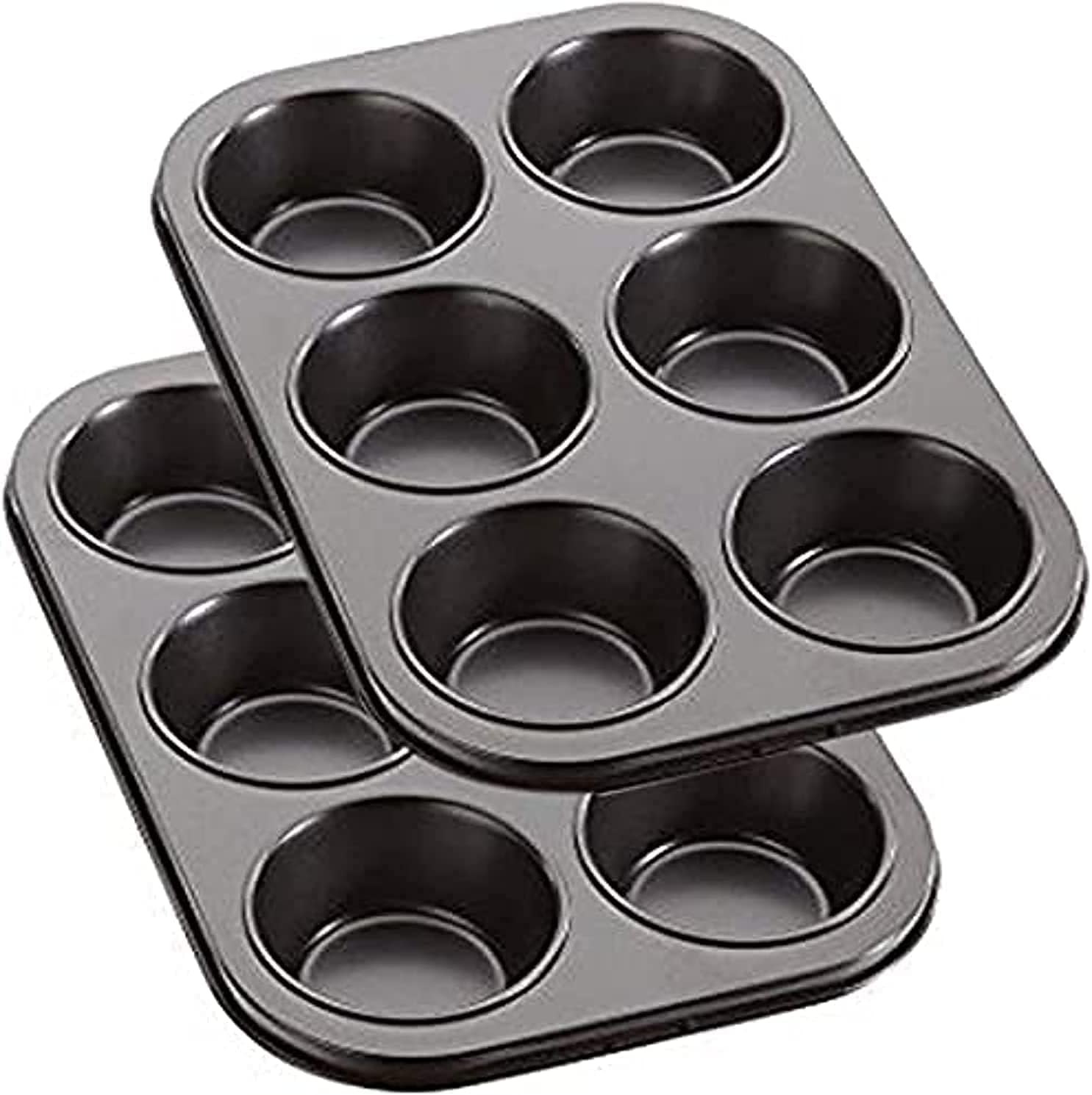 New Brand 2 Pack Deep Sturdy Muffin Fairy Cake 6 Cup Non Stick Baking Tray Tin for Yorkshire Pudding Pies, Cupcakes, Muffin and Brownies, Carbon Steel