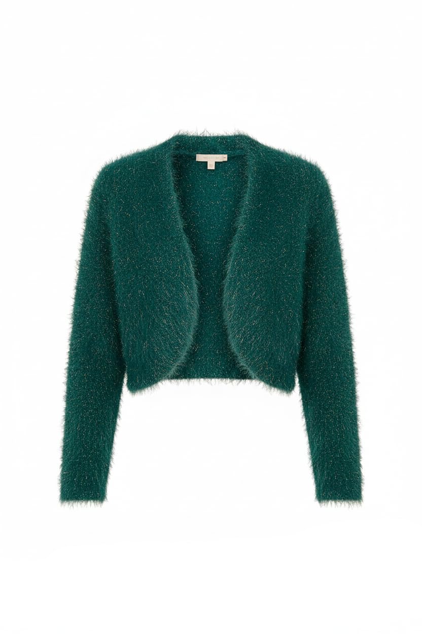 Yumi Women's Green Metallic Fluffy Eyelash Bolero | Size: Small