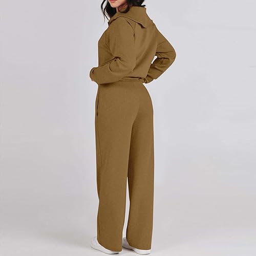 Miniatura 6 de YUTANRAL Conjunto deportivo de 2 piezas para mujer, talla grande, camisetas de cuello redondo, sudaderas con pantalones deportivos holgados para