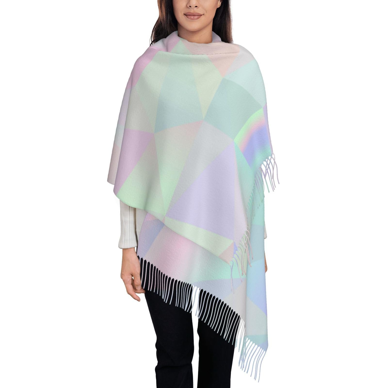 BYwenhopnbs Abstract Iridescent Holographic PolygonalShawls Wraps Winter Fringed Scarf Light Stole for Woman