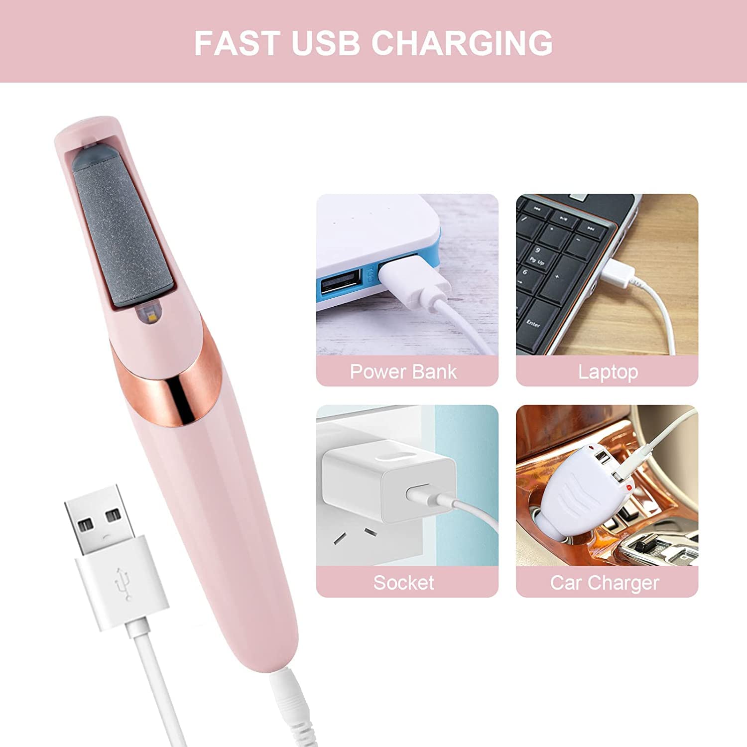 Electric Foot File, Electric Foot Callus Remover, USB Rechargeable Waterproof Hard Skin Remover Foot with 2 Rollers 2 Speed LED Light, Professional Pedicure Tool for feet Cracked Heels - Image 4