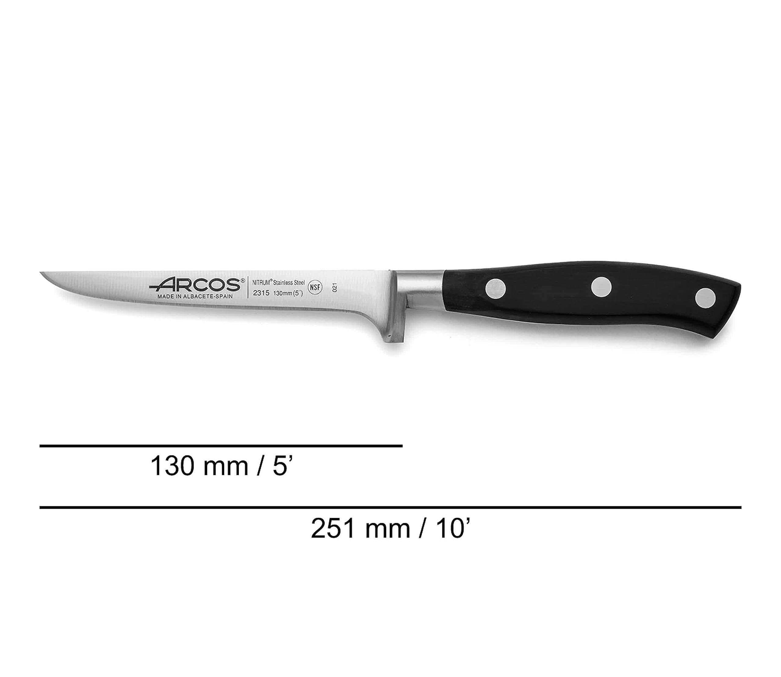 Arcos Série Riviera, Set à Jambon 3 pièces, 1 Couteau à Jambon + 1 désosseur + 1 Fusil, Lame en Acier Inoxydable forgé Nitrum, Manche en polyoxyméthylène, Pompe, Couleur Noire