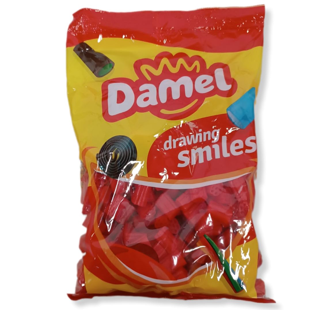 Revolver Licorice Strawberry Damel | Bag Format 1 kg Damel | Chewy Strawberry Flavoured Liquorice Sweets | Halal Candy